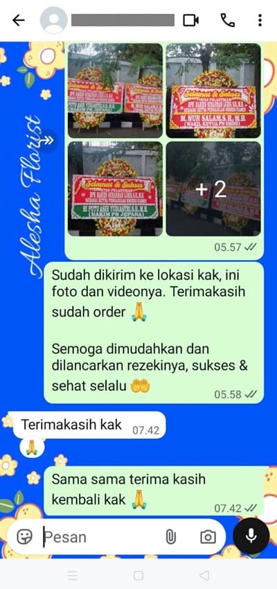 Testimoni pengiriman bunga papan happy wedding Bogor