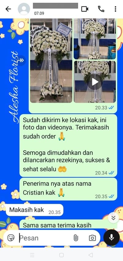 Testimoni pengiriman karangan bunga area Bogor