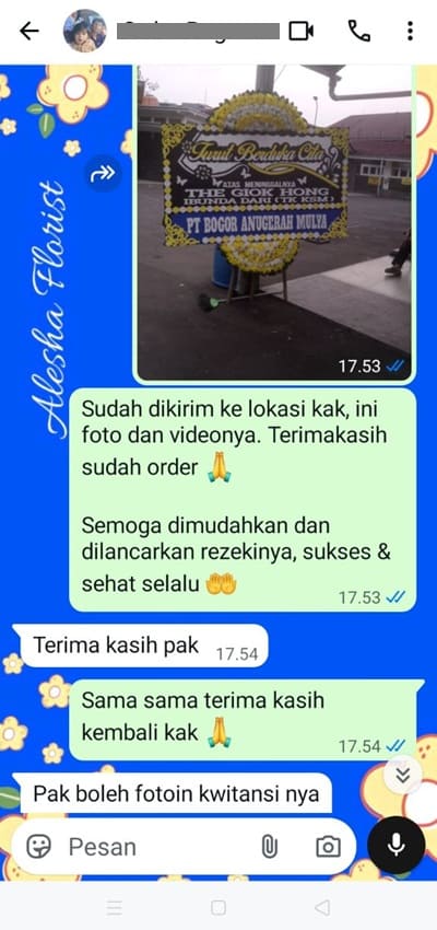 Testimoni pengiriman karangan bunga daerah Bogor