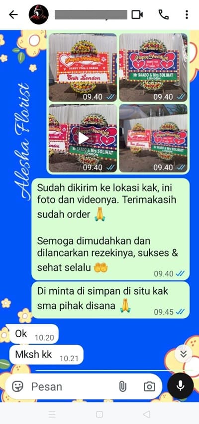 Testimoni pengiriman karangan bunga kota Bogor