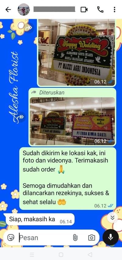 Testimoni pengiriman karangan bunga ucapan selamat menempuh hidup baru Bogor