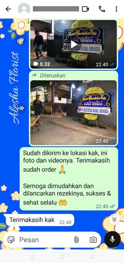 Testimoni pengiriman karangan papan bunga Bogor