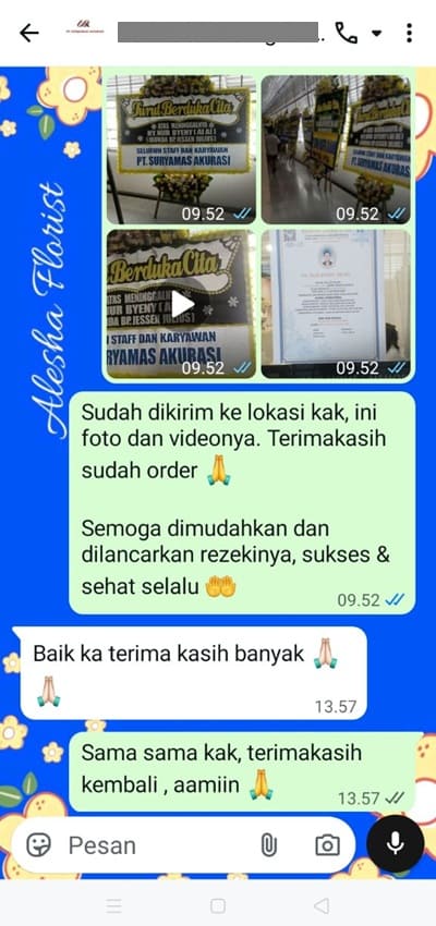Testimoni pengiriman standing flower di Bogor